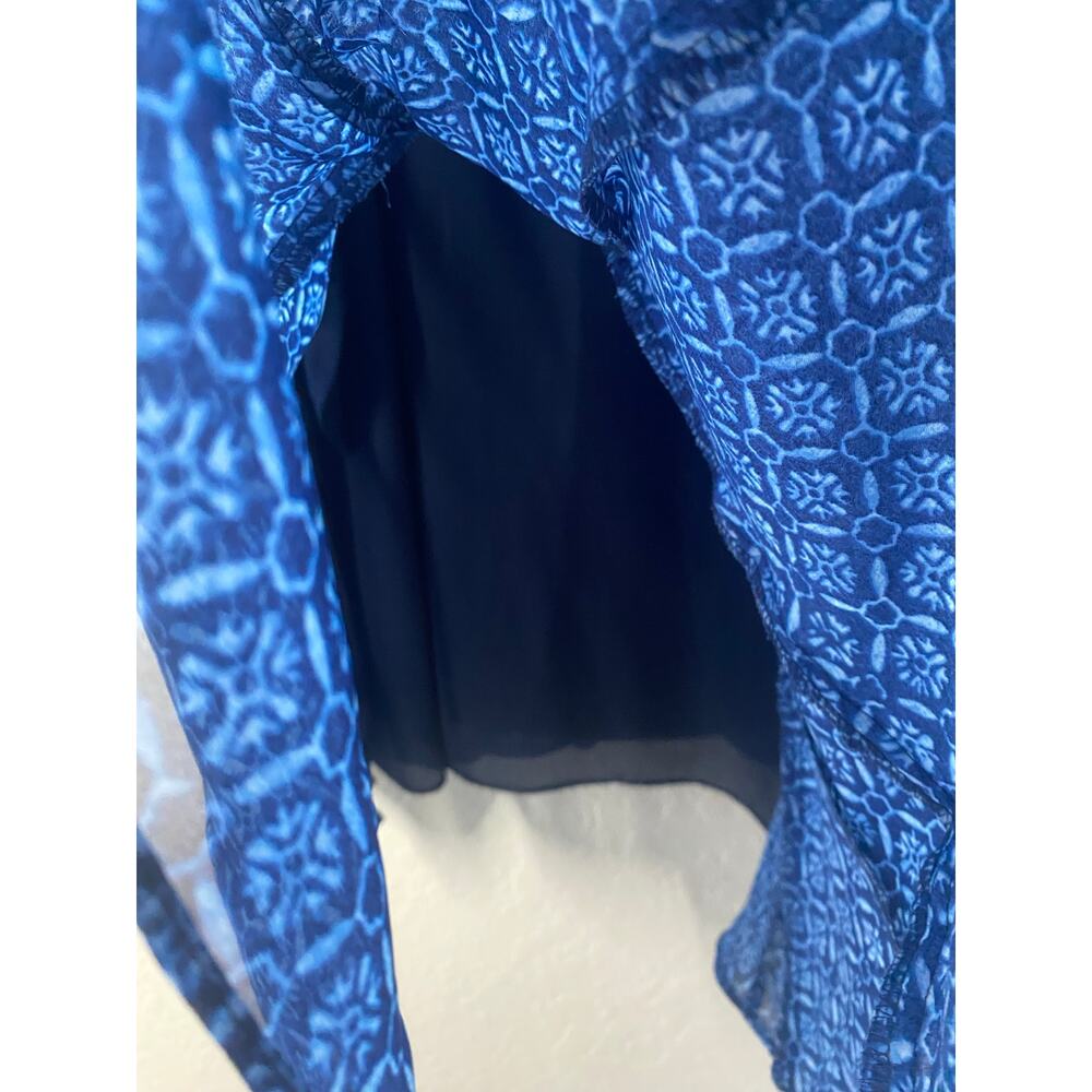 Lauren Ralph Lauren Geo Print Indigo Sky V-neck Dress sz 14 boho coastal - Picture 5 of 7